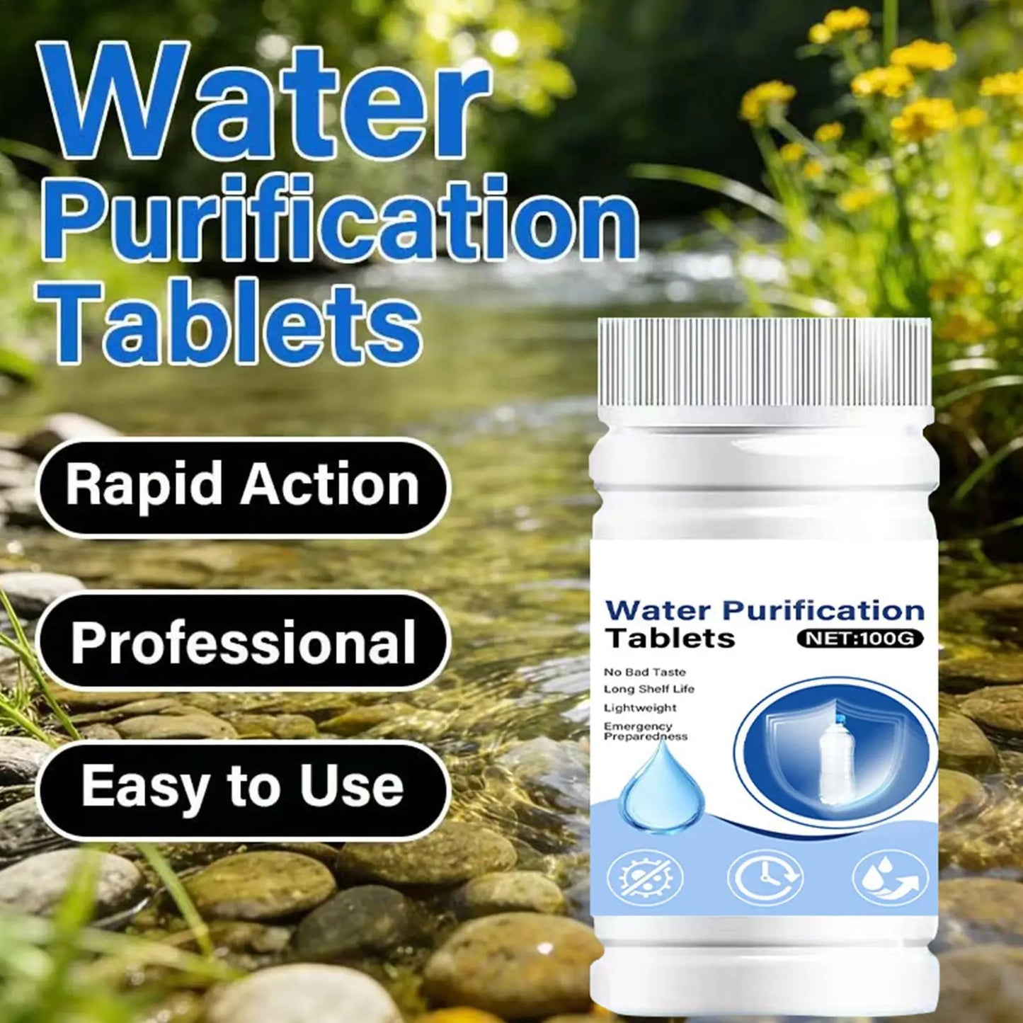 Water Purification Tablets for Drinking Effective Fast Dissolving water clarity maintenance Camping Hiking Water Filter Tablets