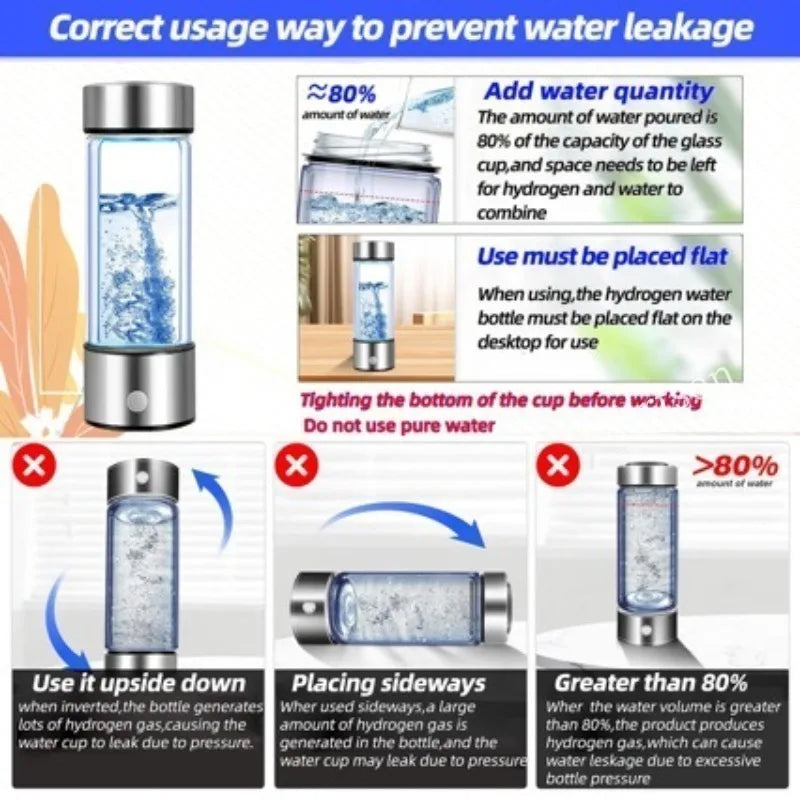 Hydrogen-Rich Water Cup Portable Electric Hydrogen Rich Water Generator Bottle Titanium Quality Filter Healthcare Water Cup USB