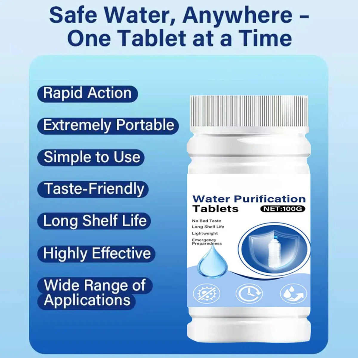 Water Purification Tablets for Drinking Effective Fast Dissolving water clarity maintenance Camping Hiking Water Filter Tablets